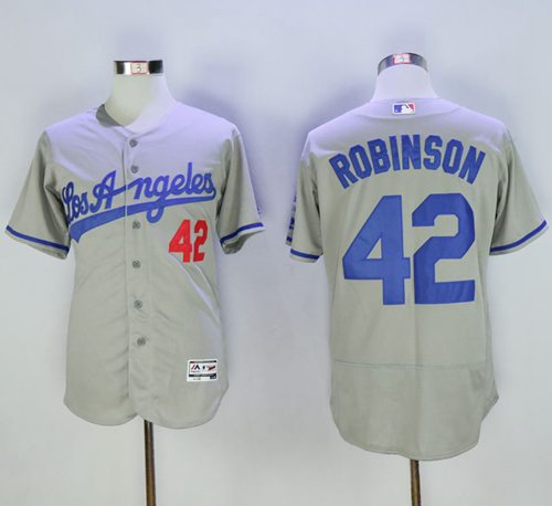 Dodgers #42 Jackie Robinson Grey Flexbase Authentic Collection Road Stitched MLB Jersey